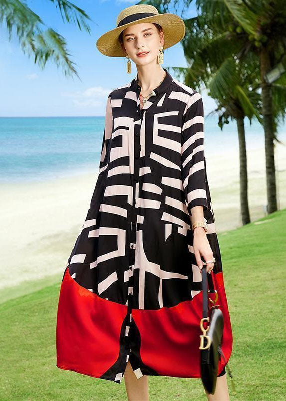 2023 Summer Colorblock Patchwork Print Holiday Dresses Silk Coat