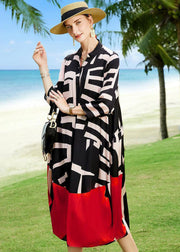 2023 Summer Colorblock Patchwork Print Holiday Dresses Silk Coat