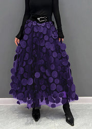 Elegant Black Dot Patchwork Tulle Skirt Fall