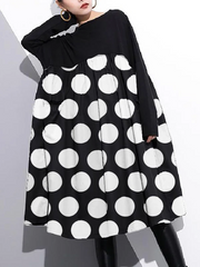 stylish White dot cotton shift dress plus size cotton clothing dress Elegant high waist patchwork cotton dress