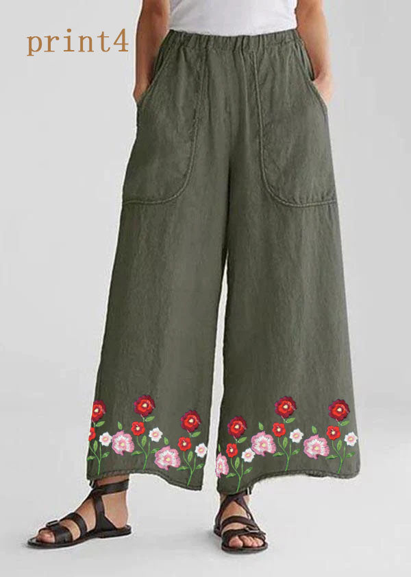 Cotton Linen Loose Wide Leg Casual Pants Tea Green-print1