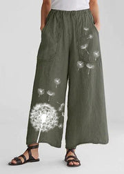 Cotton Linen Loose Wide Leg Casual Pants Tea Green-print2