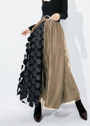 Chic Black-Green Dot Ruffled Patchwork Dot Tulle A Line Skirts Summer