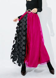 Chic Rose-Black Dot Ruffled Patchwork Dot Tulle A Line Skirts Summer