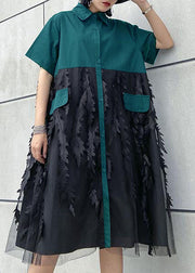 Beautiful lapel tulle Cotton summer clothes For Women Shape black Dress