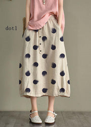 Women Beige-Jellyfish Linen Elastic Waist Button Skirt