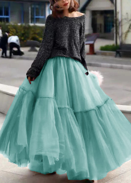 Women Blue Ruffled Tulle Cinched Circle Fall Skirt