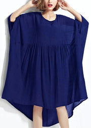 New Blue Chiffon Dresses Plus Size Clothing Linen Maxi Dress Fine High Waist Batwing Sleeve Clothing