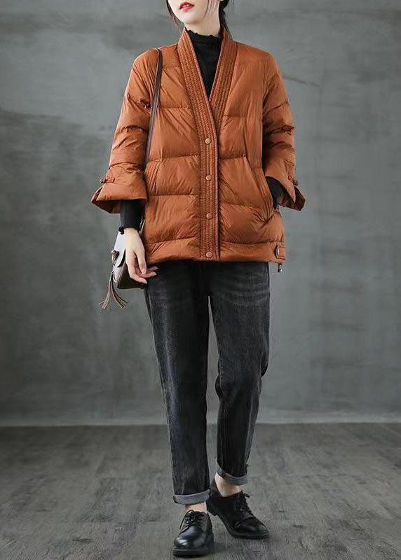 Red  V Neck Button Thick fashion Winter Duck Down Jackets