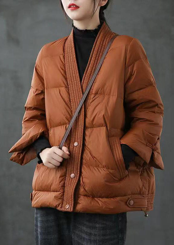 Black  V Neck Button Thick fashion Winter Duck Down Jackets