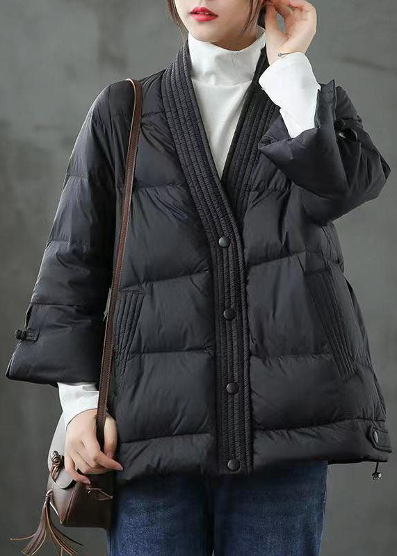 Beige  V Neck Button Thick fashion Winter Duck Down Jackets