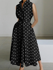 2024 Black-small dots Peter Pan Collar Pockets Cotton Dress Long Sleeve