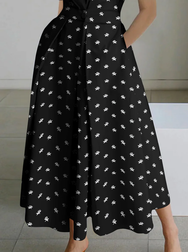 2024 Black-small dots Peter Pan Collar Pockets Cotton Dress Long Sleeve