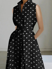 2024 Black-big dots Peter Pan Collar Pockets Cotton Dress Long Sleeve