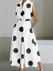 2024 Black-big dots Peter Pan Collar Pockets Cotton Dress Long Sleeve