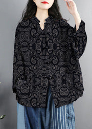 Chinese Style Blue-flower Print Pockets Button Patchwork Cotton Coats Long Sleeve