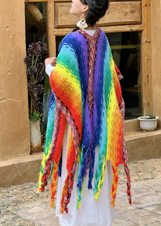 2024 New Bohemian Rainbow Tassel Cozy Warm Shawl