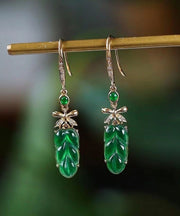 2024 New Green Sterling Silver Overgild Jade Lea Drop Earrings