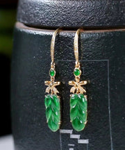 2024 New Green Sterling Silver Overgild Jade Lea Drop Earrings