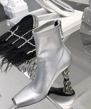 2024 New Versatile Silver Zipper Metal Heterotypic High Heel Boots