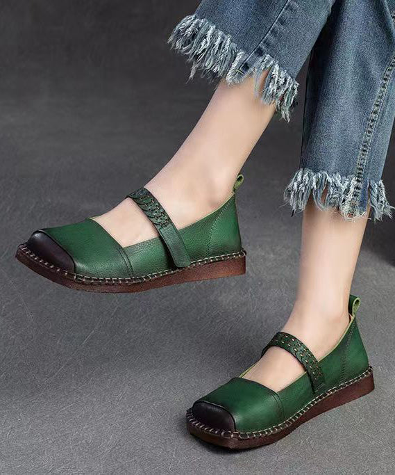 2024 Spring New Retro Cowhide Flat Shoes Buckle Strap