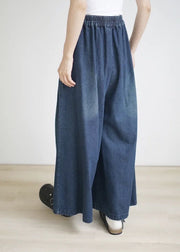 2024 Spring Summer Blue Elastic Waist Wrinkled Wide Leg Pants