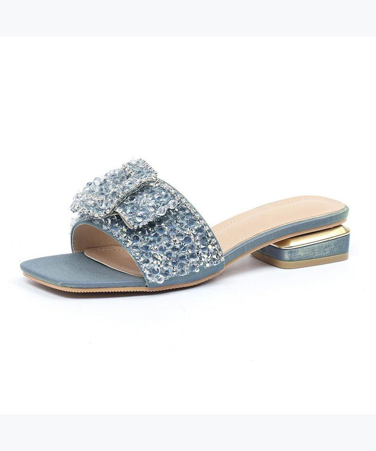 2024 Summer New Blue Zircon Peep Toe Slide Sandals