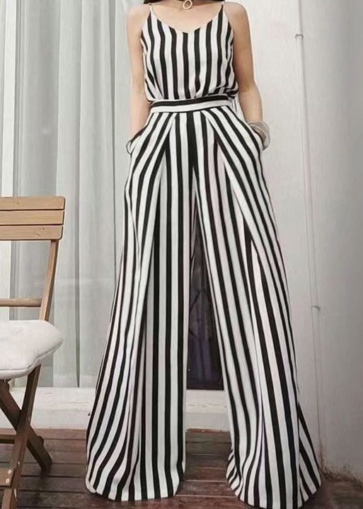 2024 Summer New Thin Black White Striped Wide Leg Pants