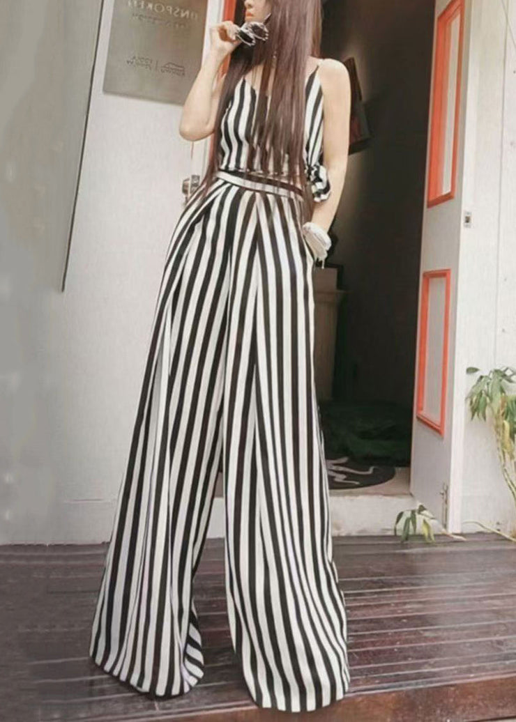 2024 Summer New Thin Black White Striped Wide Leg Pants