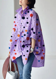 Purple Peter Pan Collar Low High Design Cotton Shirt Long Sleeve