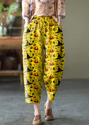 Natural yellow-half pattern Elastic Waist Summer Linen Harem Pants