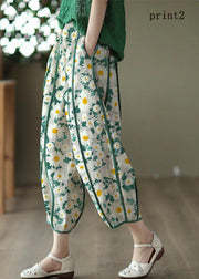 Print3 Patchwork Linen Harem Pants Pockets Striped Summer