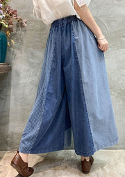 Casual Drawstring Elasticity Plaid Split-Joint Ninth Denim Pants