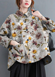 Yellow Patchwork Cotton Shirt Top Oversized Pockets Fall