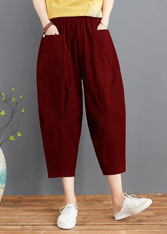 Fine Red Elastic Waist jeans Harem Pants Summer Cotton