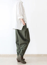 2024 autumn tea green linen pants oversized cotton harem pants trousers