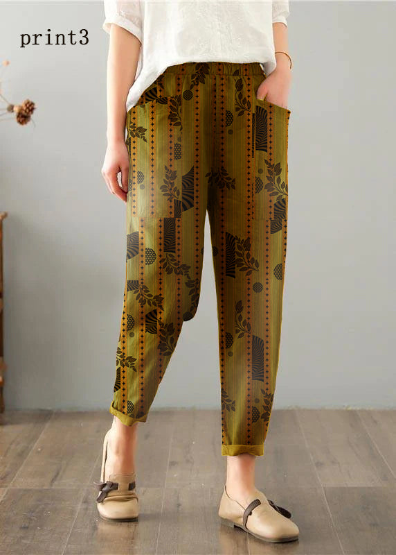 Women print3 Cotton Linen Summer Pants