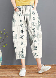 Fine White text Elastic Waist jeans Harem Pants Summer Cotton