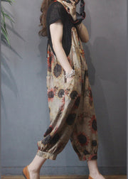 Loose Khaki Patchwork Print Wide Leg Jumpsuits