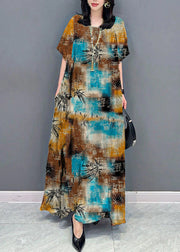 Bohemian black cashew nuts O Neck Pockets Print Patchwork Silk Long Dresses Summer