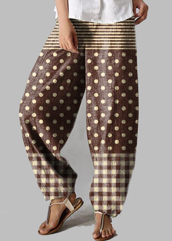 Stylish Chocolate Pockets Cotton Harem Wide Leg Pants Summer