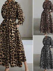 2024 white  leopard Peter Pan Collar Pockets Cotton Dress Long Sleeve