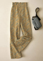 Elegant Purple High Waist Button Linen Straigh Pants Summer