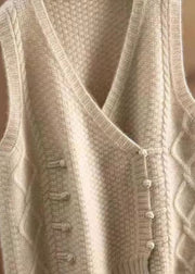 Organic apricot Asymmetrical Button Knit Tanks Sleeveless