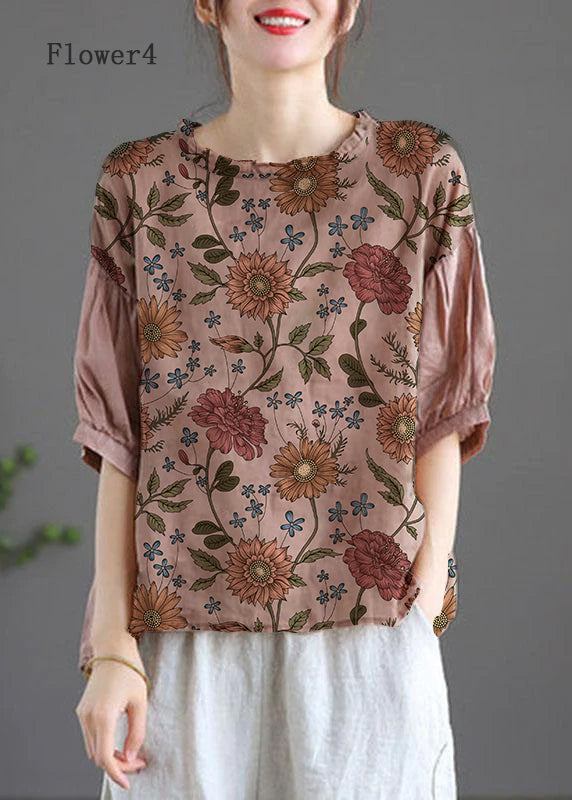 Modern Pink Regular Embroideried Summer Floral Half Sleeve