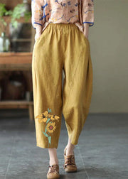 Natural Black print Elastic Waist Summer Linen Harem Pants