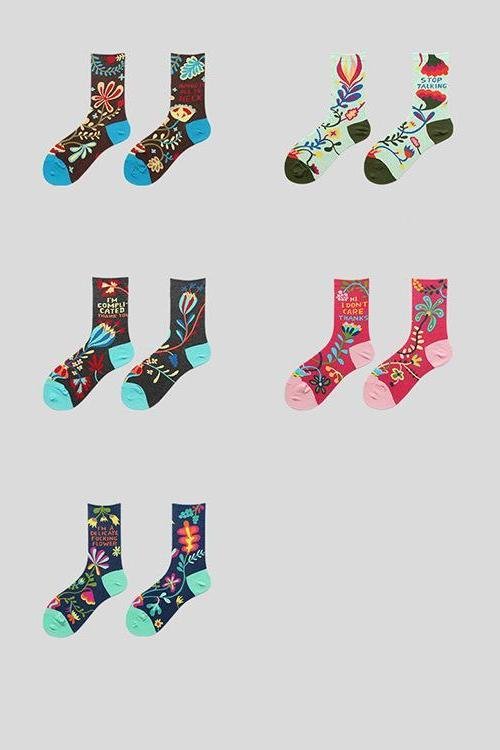 Flower Printed Cute Sweet Socks - 3 Pairs