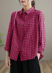 Loose Lapel Patchwork Spring Blouse Sleeve Yellow Plaid Top