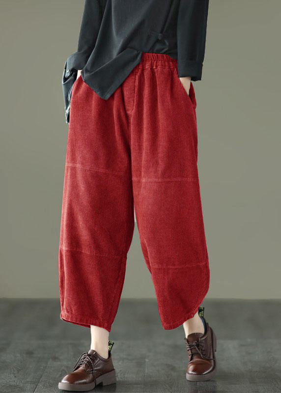 Organic Red High Waist Wide Leg Fall Pants Corduroy