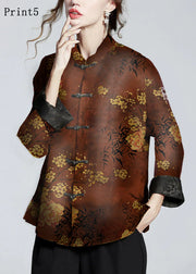 Chinese Style Print5 Stand Collar Button Print Silk Coats Long Sleeve